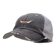 Steer Horns Embroidered Frayed Mesh Cap