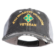 U.S. Army 4th Infantry Division Embroidered Low Profile Special Cotton Mesh Cap - Black OSFM