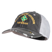 U.S. Army 4th Infantry Division Embroidered Low Profile Special Cotton Mesh Cap - Black OSFM