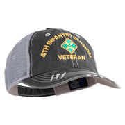 U.S. Army 4th Infantry Division Embroidered Low Profile Special Cotton Mesh Cap - Black OSFM