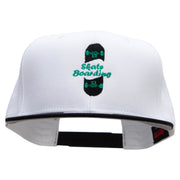 Half Skate Embroidered Two Tone Superior Cotton Twill Flat Bill Snapback Cap - Black-White OSFM