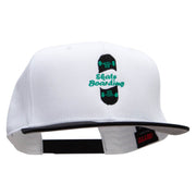 Half Skate Embroidered Two Tone Superior Cotton Twill Flat Bill Snapback Cap - Black-White OSFM