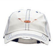 Steer Horns Embroidered Frayed Mesh Cap