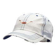 Steer Horns Embroidered Frayed Mesh Cap