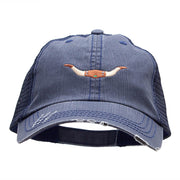 Steer Horns Embroidered Frayed Mesh Cap