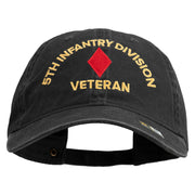U.S. Army 5th Infantry Division Embroidered Washed Solid Pigment Dyed Cotton Twill Brass Buckle Cap - Black OSFM