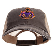 Halloween Pumpkin Flame Embroidered Low Profile Special Cotton Mesh Cap - Brown OSFM