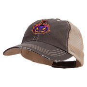 Halloween Pumpkin Flame Embroidered Low Profile Special Cotton Mesh Cap - Brown OSFM