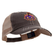 Halloween Pumpkin Flame Embroidered Low Profile Special Cotton Mesh Cap - Brown OSFM