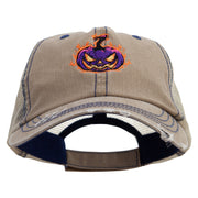 Halloween Pumpkin Flame Embroidered Low Profile Special Cotton Mesh Cap - Khaki OSFM