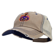 Halloween Pumpkin Flame Embroidered Low Profile Special Cotton Mesh Cap - Khaki OSFM