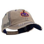 Halloween Pumpkin Flame Embroidered Low Profile Special Cotton Mesh Cap - Khaki OSFM