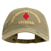 U.S. Army 5th Infantry Division Embroidered Washed Solid Pigment Dyed Cotton Twill Brass Buckle Cap - Khaki OSFM