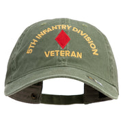 U.S. Army 5th Infantry Division Embroidered Washed Solid Pigment Dyed Cotton Twill Brass Buckle Cap - Olive OSFM