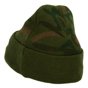 US Army Paratrooper Logo Embroidered Camo Knit Long Cuff Beanie