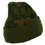 US Army Paratrooper Logo Embroidered Camo Knit Long Cuff Beanie