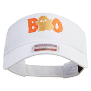 Halloween Boo with Ghost Embroidered Cotton Twill Sun Visor - White OSFM