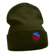 Patriotic Grill Embroidered Long Knitted Beanie