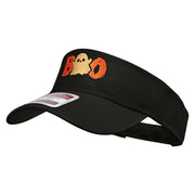 Halloween Boo with Ghost Embroidered Cotton Twill Sun Visor - Black OSFM