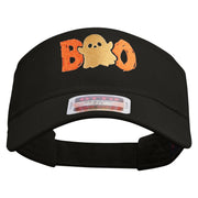 Halloween Boo with Ghost Embroidered Cotton Twill Sun Visor - Black OSFM