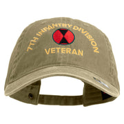 U.S. Army 7th Infantry Division Embroidered Washed Solid Pigment Dyed Cotton Twill Brass Buckle Cap - Khaki OSFM