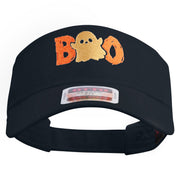 Halloween Boo with Ghost Embroidered Cotton Twill Sun Visor - Navy OSFM