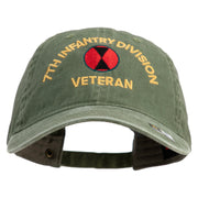 U.S. Army 7th Infantry Division Embroidered Washed Solid Pigment Dyed Cotton Twill Brass Buckle Cap - Olive OSFM
