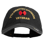 U.S. Army 7th Infantry Division Embroidered Washed Solid Pigment Dyed Cotton Twill Brass Buckle Cap - Black OSFM