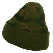 US Army Veteran Circle Logo Embroidered Camo Knit Long Cuff Beanie