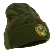 US Army Veteran Circle Logo Embroidered Camo Knit Long Cuff Beanie