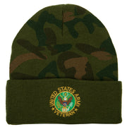 US Army Veteran Circle Logo Embroidered Camo Knit Long Cuff Beanie