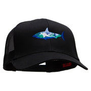 Scuba Shark Embroidered Solid Cotton Twill Mesh Prostyle Cap - Black OSFM