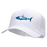 Scuba Shark Embroidered Solid Cotton Twill Mesh Prostyle Cap - White OSFM