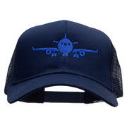 Landing Airplane Embroidered Solid Cotton Prostyle Twill Mesh Cap