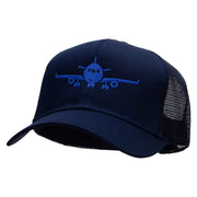 Landing Airplane Embroidered Solid Cotton Prostyle Twill Mesh Cap