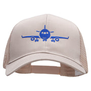 Landing Airplane Embroidered Solid Cotton Prostyle Twill Mesh Cap - Khaki OSFM