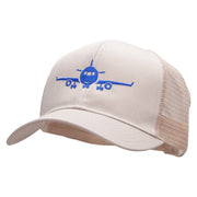 Landing Airplane Embroidered Solid Cotton Prostyle Twill Mesh Cap - Khaki OSFM