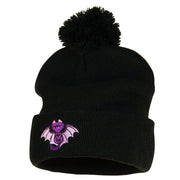 Catula Embroidered Pom Long Beanie with Cuff