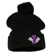 Catula Embroidered Pom Long Beanie with Cuff