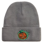 Fire Pumpkin Embroidered 12 inch Acrylic Cuffed Long Beanie - Grey OSFM