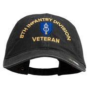 U.S. Army 8th Infantry Division Embroidered Washed Solid Pigment Dyed Cotton Twill Brass Buckle Cap - Black OSFM
