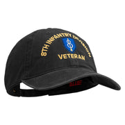 U.S. Army 8th Infantry Division Embroidered Washed Solid Pigment Dyed Cotton Twill Brass Buckle Cap - Black OSFM