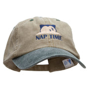 Pocket Monster Nap Time Embroidered Pigment Dyed Wash Caps - Khaki-Green OSFM