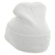 Fire Pumpkin Embroidered 12 inch Acrylic Cuffed Long Beanie - White OSFM