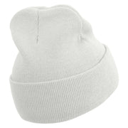 Fire Pumpkin Embroidered 12 inch Acrylic Cuffed Long Beanie - White OSFM