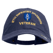 U.S. Army 8th Infantry Division Embroidered Washed Solid Pigment Dyed Cotton Twill Brass Buckle Cap - Navy OSFM