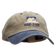 Pocket Monster Nap Time Embroidered Pigment Dyed Wash Caps - Khaki-Navy OSFM