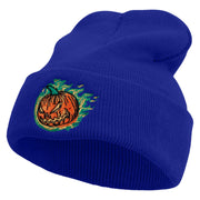 Fire Pumpkin Embroidered 12 inch Acrylic Cuffed Long Beanie - Royal OSFM