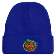 Fire Pumpkin Embroidered 12 inch Acrylic Cuffed Long Beanie - Royal OSFM