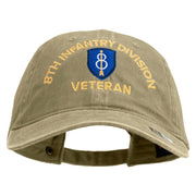 U.S. Army 8th Infantry Division Embroidered Washed Solid Pigment Dyed Cotton Twill Brass Buckle Cap - Khaki OSFM